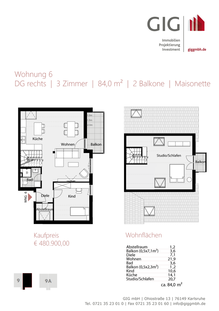 Wohnung zum Kaufen in Karlsruhe 480.900 € 84 m²