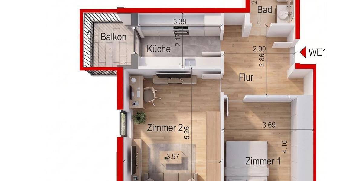 Etagenwohnung Pforzheim Weststadt - 1 Zimmer, 56 m&sup2;, 165.000&euro; | Angebot:26941714
