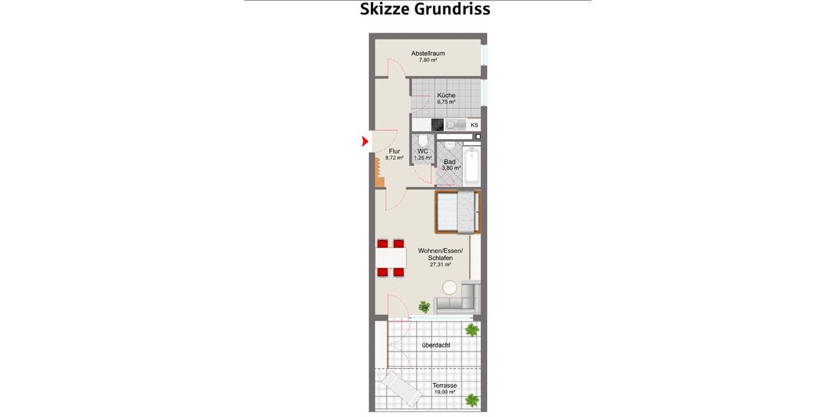 Etagenwohnung Bad Liebenzell - 1.5 Zimmer, 58 m&sup2;, 605&euro; | Angebot:26463436
