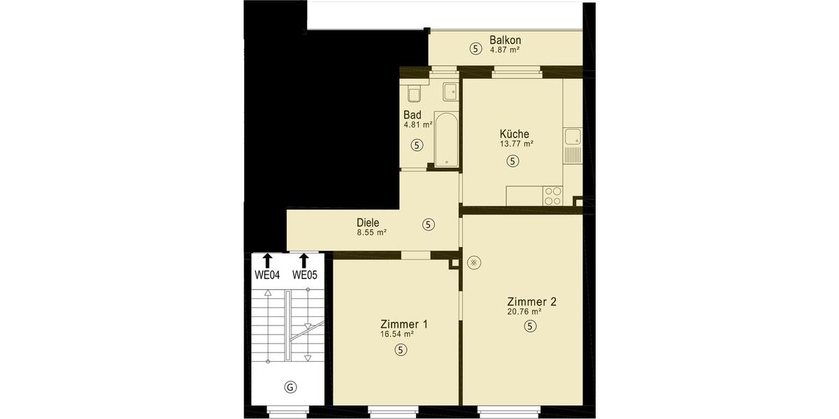 Etagenwohnung Karlsruhe Beiertheim-Bulach - 2 Zimmer, 67 m&sup2;, 264.900&euro; | Angebot:26660045