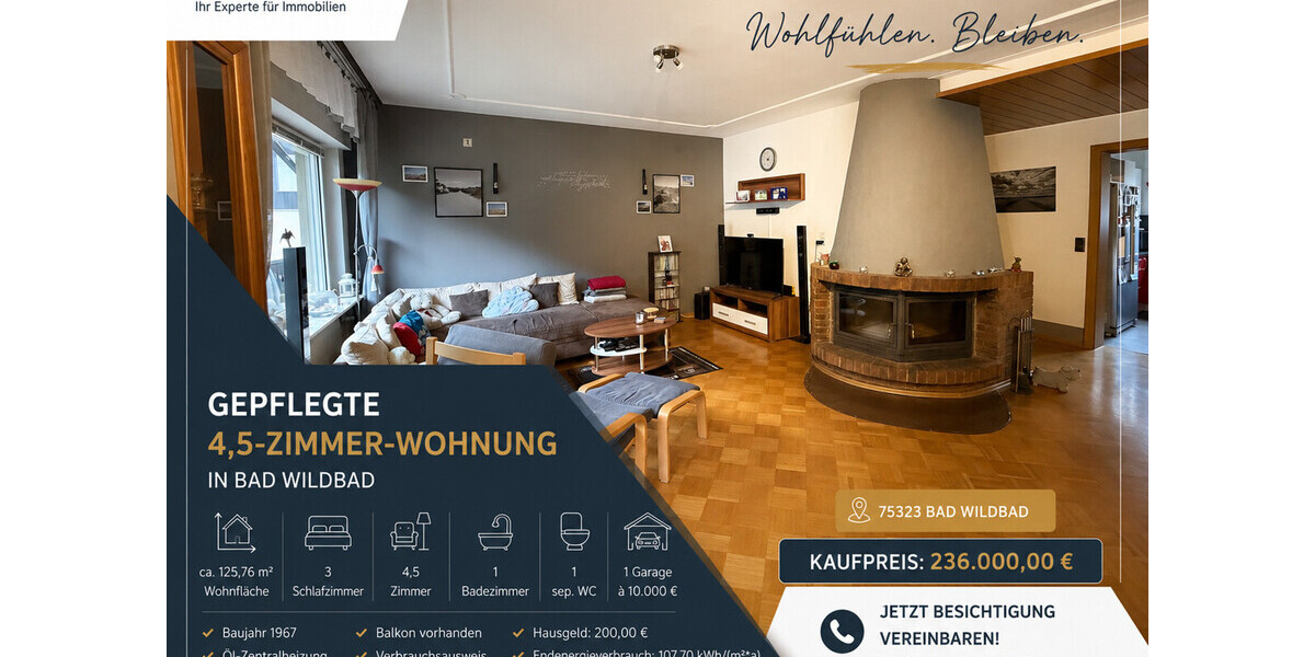 125 m² Kapitalanlage in Bad Wildbad – deutlich unter Markt vermietet Garage Kamin Balkon - Etagenwohnung Bad Wildbad Calmbach | Angebot:27392210