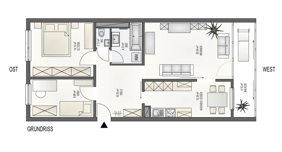 Etagenwohnung Pforzheim Eutingen - 3 Zimmer, 76 m&sup2;, 245.000&euro; | Angebot:26896895