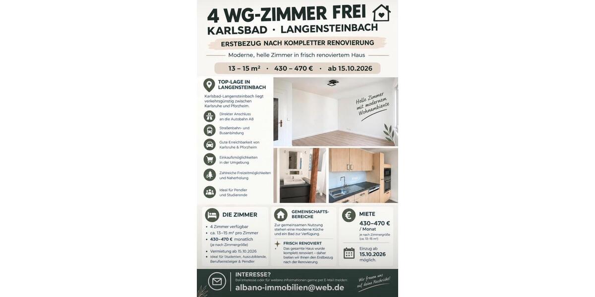 Etagenwohnung Karlsbad - 6 Zimmer, 130 m&sup2;, 470&euro; | Angebot:27604879