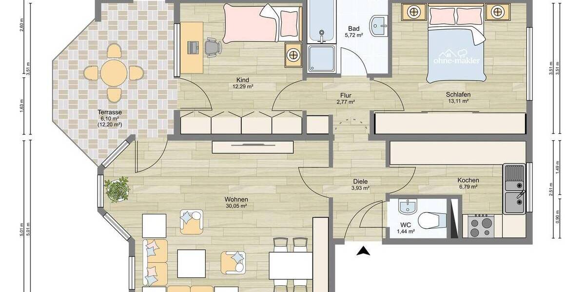 Etagenwohnung Pforzheim Nordstadt - 3 Zimmer, 80 m&sup2;, 259.500&euro; | Angebot:26472787