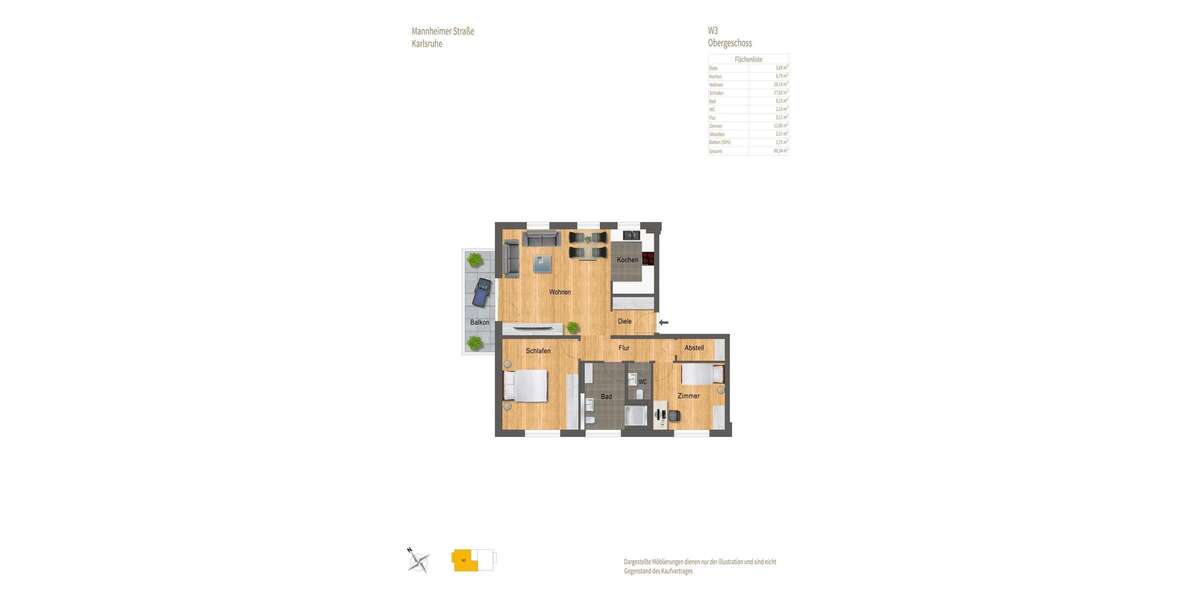 Etagenwohnung Karlsruhe Innenstadt-Ost - 3 Zimmer, 89 m&sup2;, 569.000&euro; | Angebot:26193925