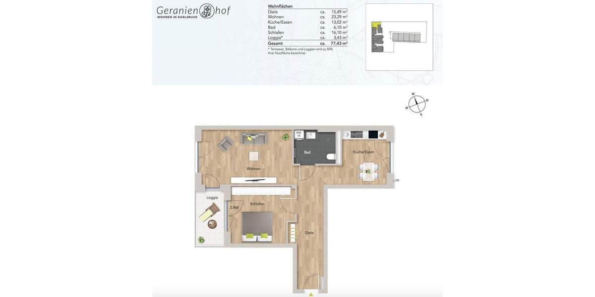 Etagenwohnung Karlsruhe Mühlburg - 2 Zimmer, 77 m&sup2;, 1.175&euro; | Angebot:25657333