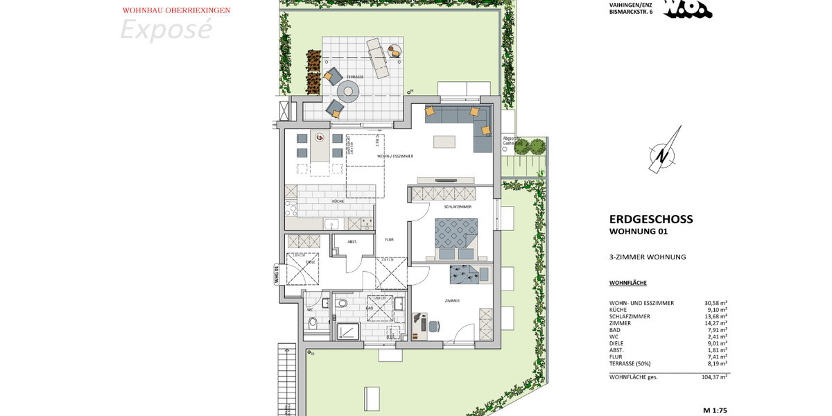 Erdgeschoßwohnung Vaihingen an der Enz - 3 Zimmer, 104 m&sup2;, 1.590&euro; | Angebot:24523389