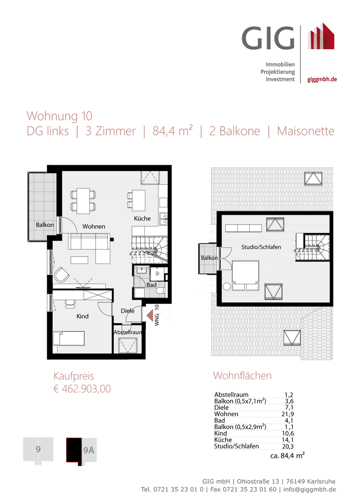 Wohnung zum Kaufen in Karlsruhe 462.903 € 84.4 m²