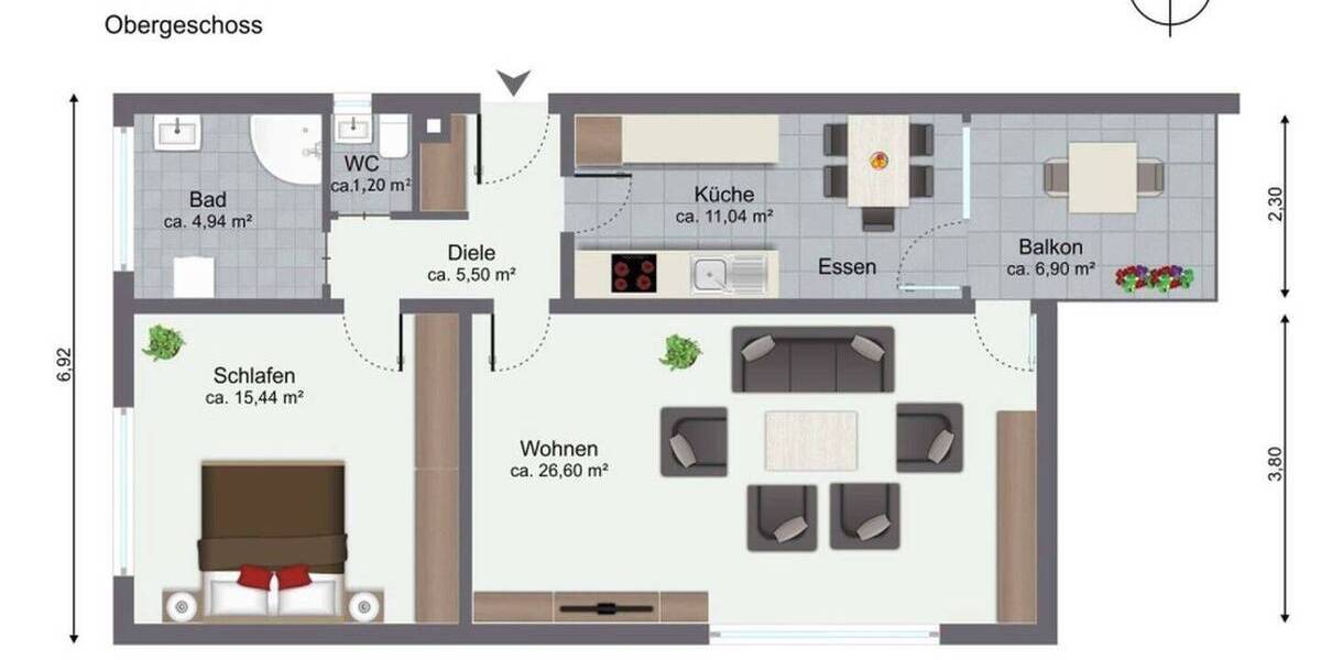 Etagenwohnung Weil der Stadt Wasenhof - 2 Zimmer, 68 m&sup2;, 860&euro; | Angebot:26929516
