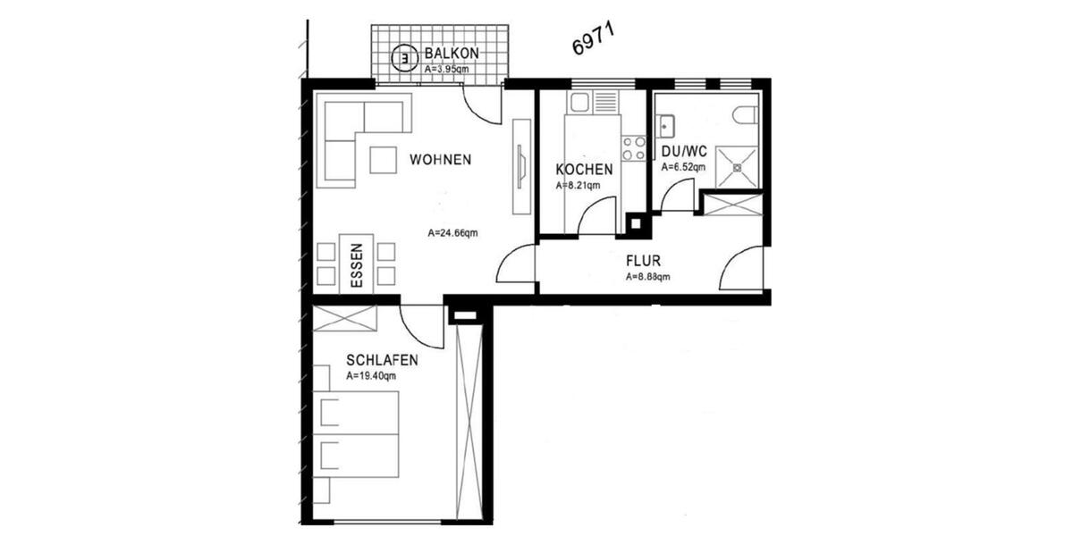 Etagenwohnung Pforzheim Nordstadt - 2 Zimmer, 69 m&sup2;, 730&euro; | Angebot:25649579