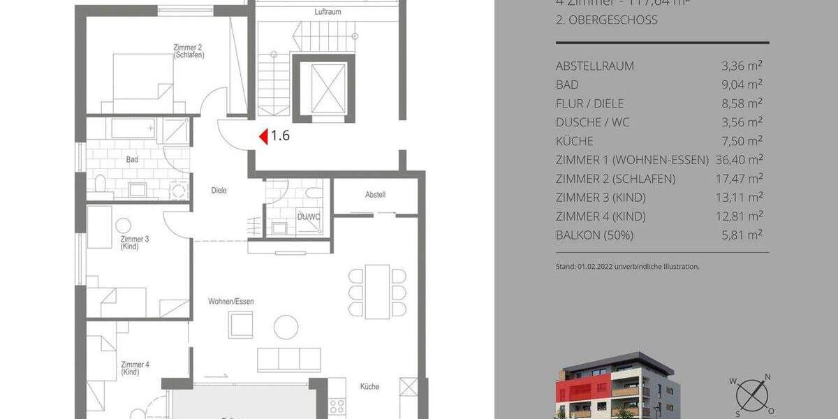 Etagenwohnung Calw Wimberg - 4 Zimmer, 117 m&sup2;, 570.000&euro; | Angebot:25677650