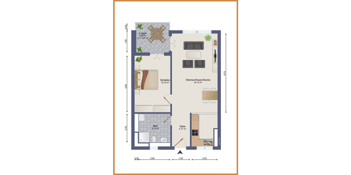 Etagenwohnung Malsch - 2 Zimmer, 66 m&sup2;, 289.000&euro; | Angebot:26474717