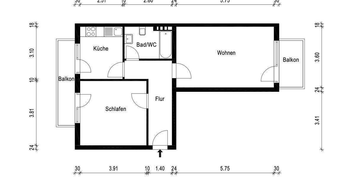 Etagenwohnung Karlsruhe Oststadt - 2 Zimmer, 61 m&sup2;, 285.000&euro; | Angebot:25706121