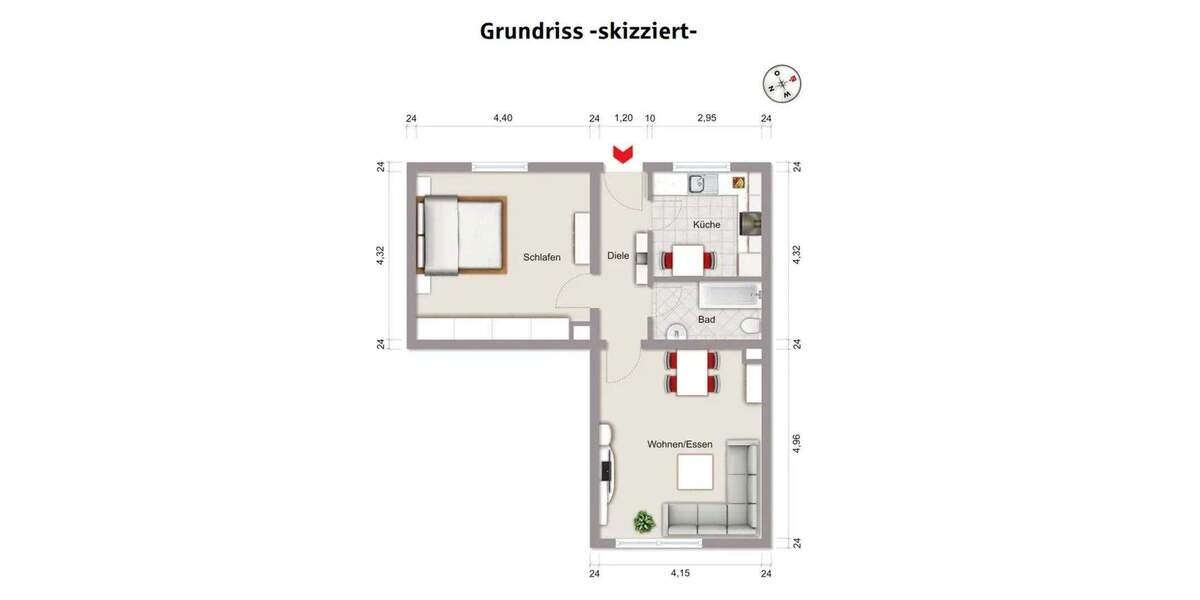 Etagenwohnung Pforzheim Nordstadt - 2 Zimmer, 55 m&sup2;, 665&euro; | Angebot:25541801
