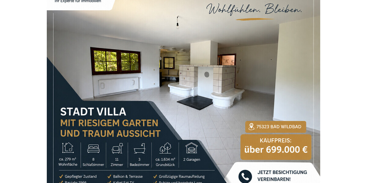 Stadt Villa mit riesigem Garten und Traum Aussicht - Zweifamilienhaus Bad Wildbad Wildbad | Angebot:27371116