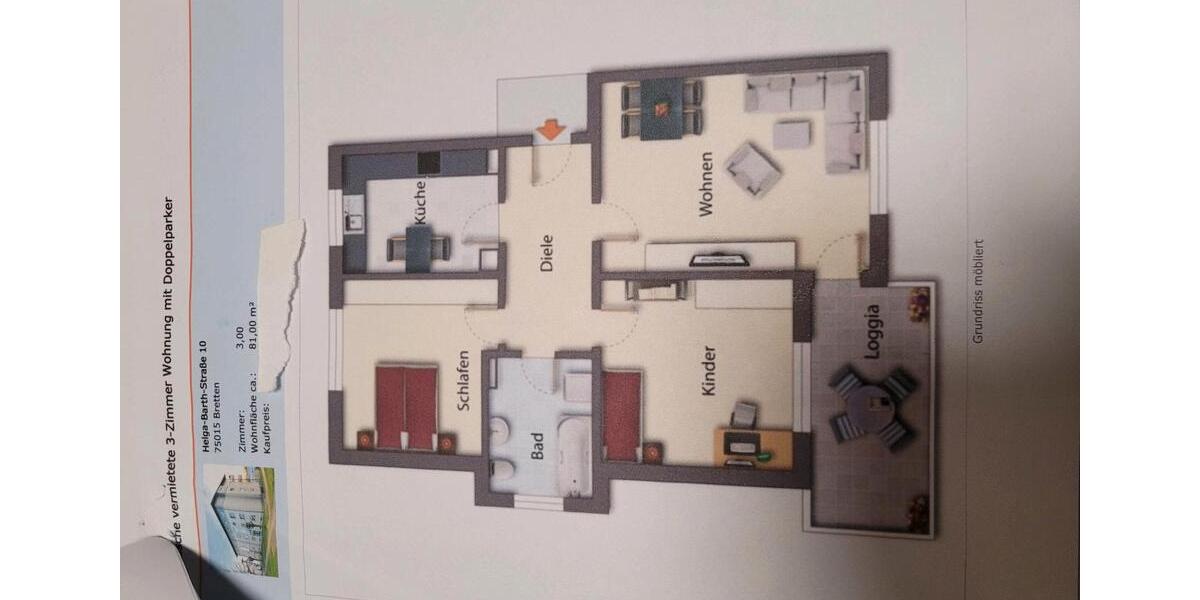 Erdgeschoßwohnung Bretten - 3 Zimmer, 81 m&sup2;, 275.000&euro; | Angebot:26483841