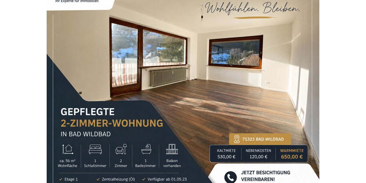 Ruhige Renovierte 2 Zimmer Wohnung - Etagenwohnung Bad Wildbad Sommerberg | Angebot:26888527