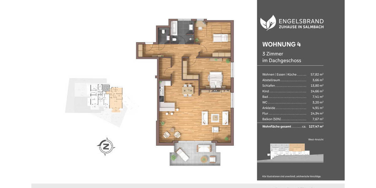 Traumhafte, schlüsselfertige Neubau-Dachgeschosswohnung mit Balkon und flexibler Raumaufteilung 3 zimmer